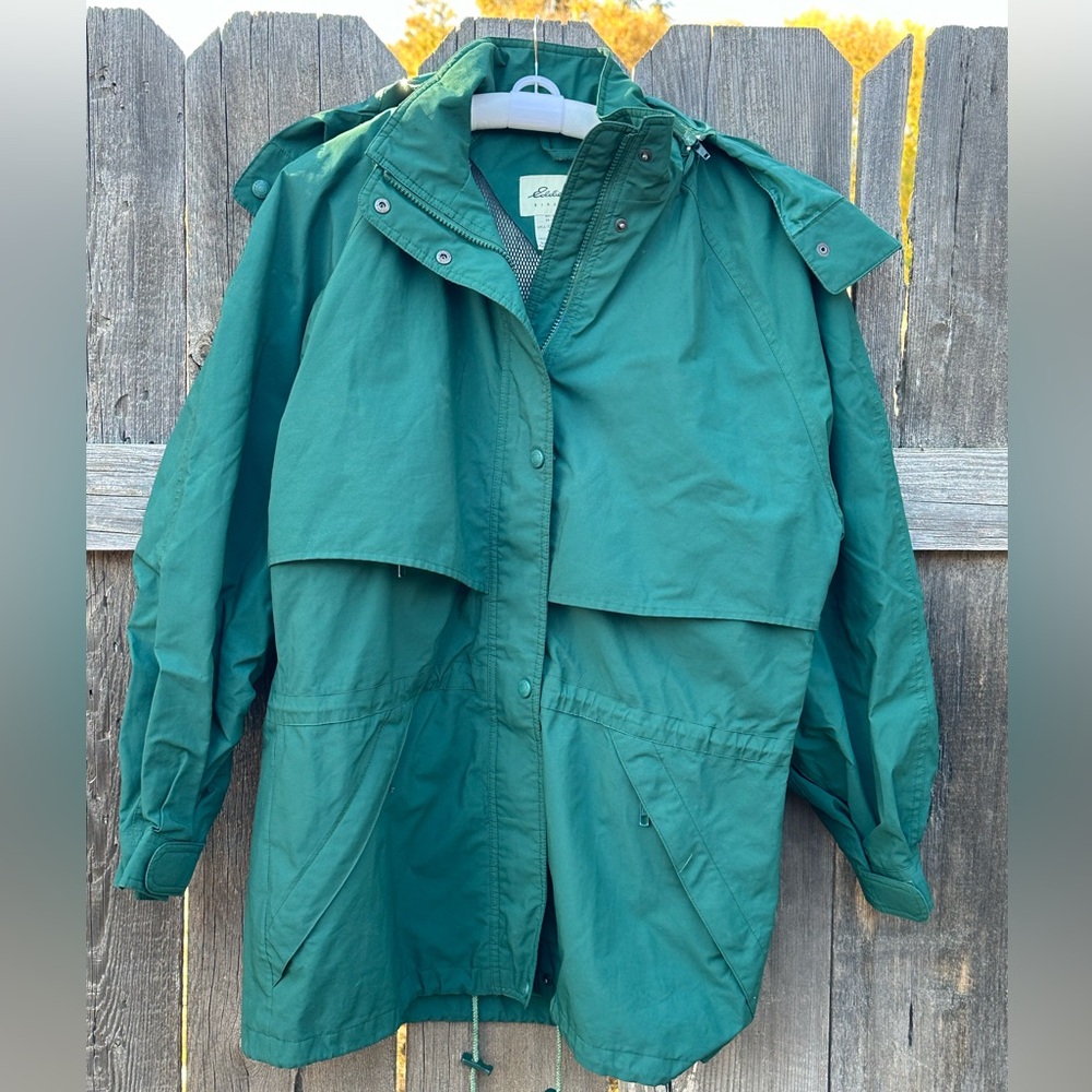 Eddie Bauer Jacket Hunter Green Hooded Full Zipper Cinch Hood Waist Hem Medium